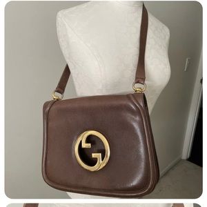 RARE Vintage GUCCI BLONDIE Brown Saddle Cognac 1970's Shoulder Bag Huge GG